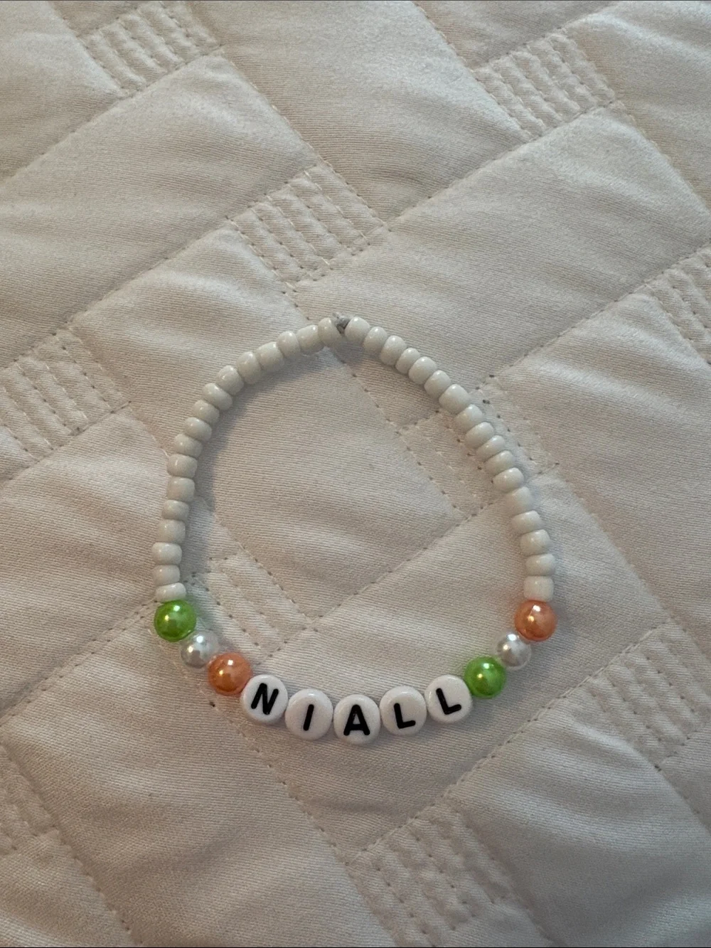 Niall Beaded Bracelet - White with Green & Orange Accents